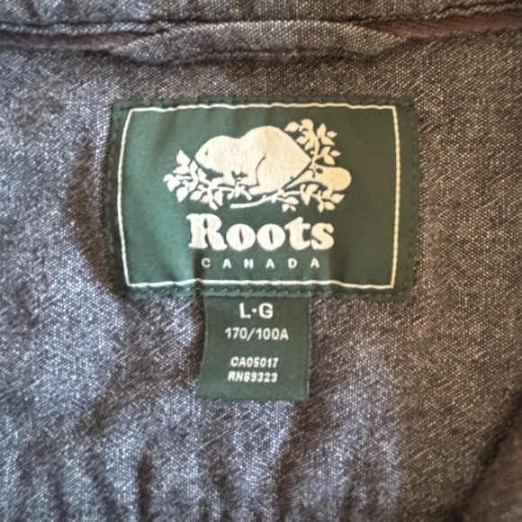 Roots dark grey and burgundy corduroy button down shirt size large may fit small - Picture 9 of 13